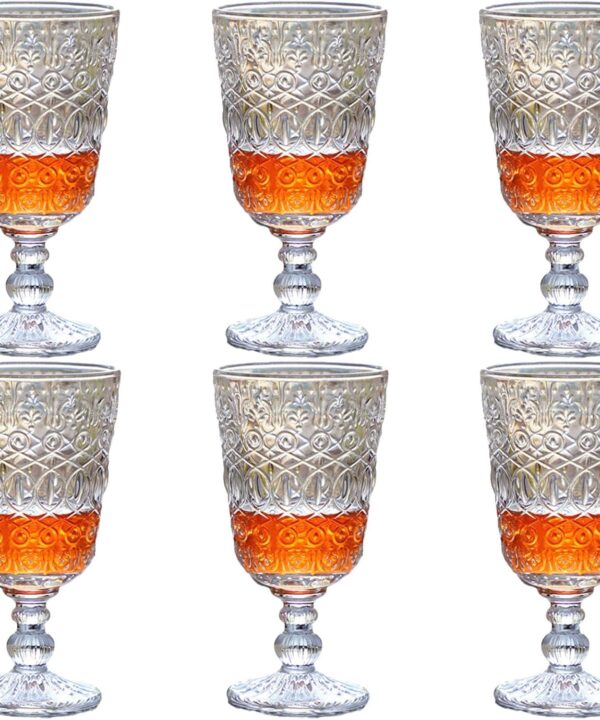 Clear Vintage Drinking Glasses set of 6 Glassware Wine Goblets 10 OZ Pretty Stemmed Cup for Wedding Party Bar
