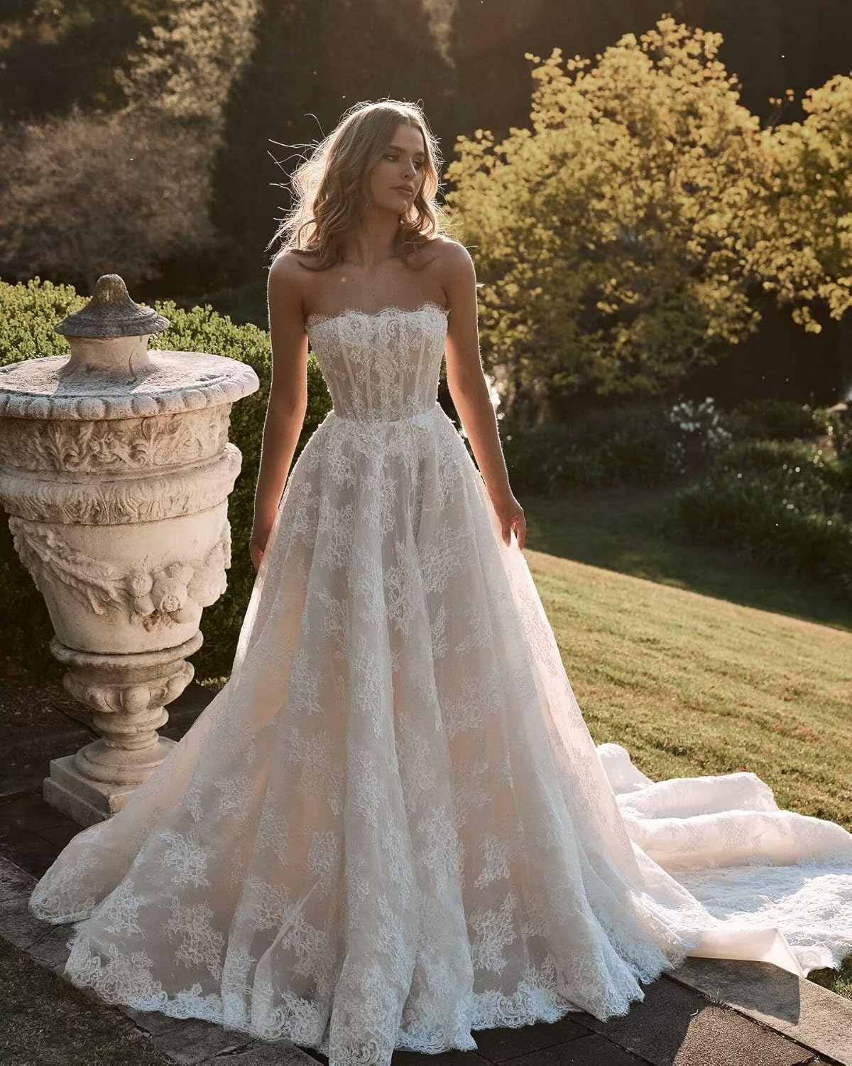 Lace Tulle Wedding Dresses for Bride 2025 Boho A-Line Bridal Dresses for Women Off Shoulder V Neck Wedding Gowns