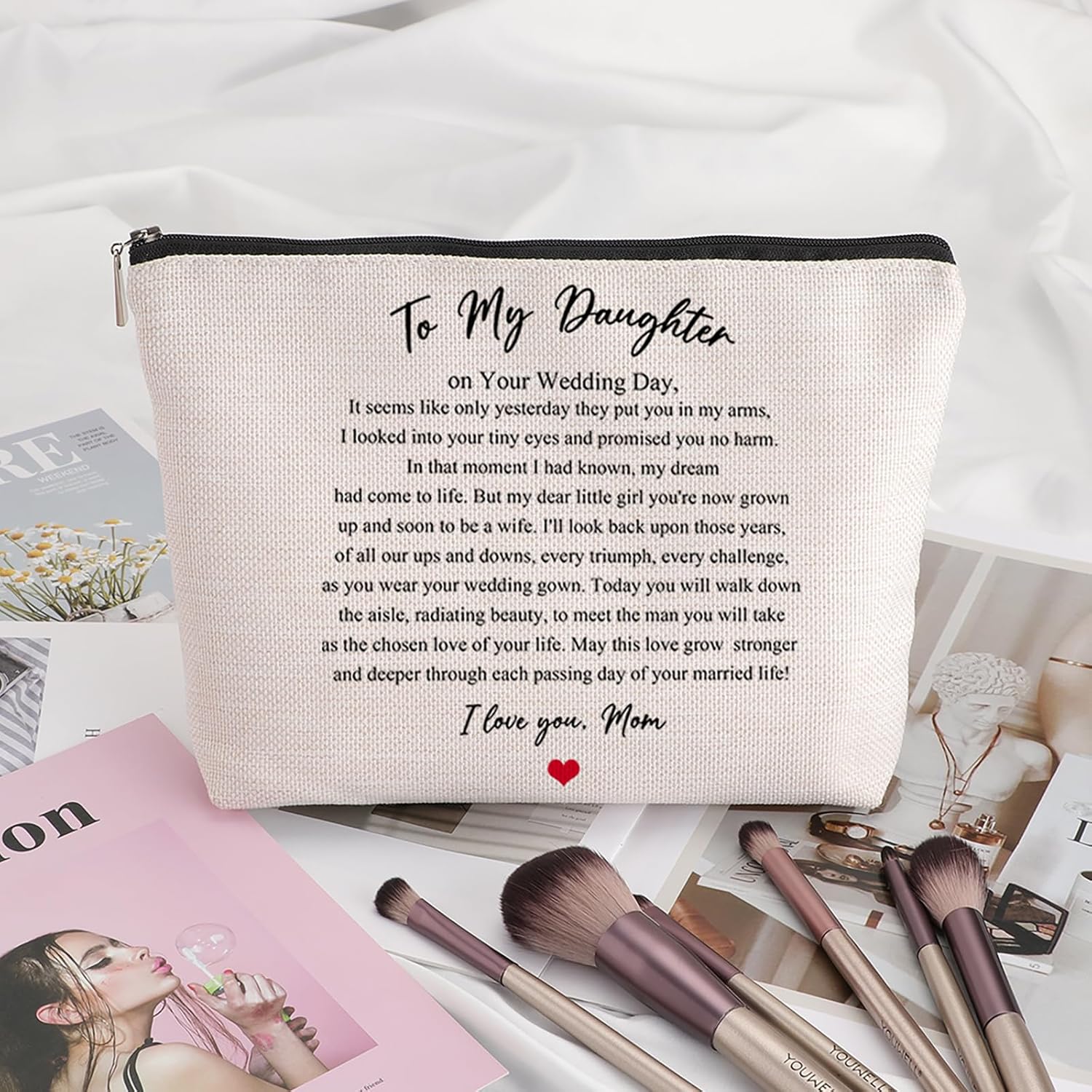Wedding Gift for Bride from Mom Bridal Shower Gift Travel Makeup Bag Bridal Gifts for Bride Keepsake for Daughter from Mother to My Daughter on Your Wedding Day