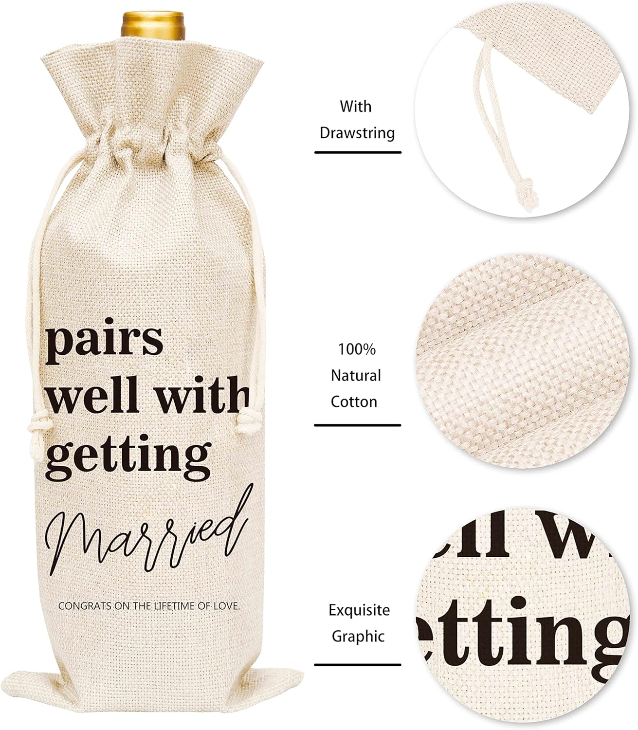 Huastatewolf Wedding Wine Bag – Burlap Wine Bottle Cover Gift Bag for Wedding Party, Engegement Party – 1 Pc Wine Bag(C34)