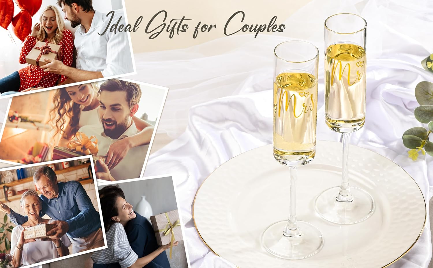 ROXBURGH Wedding Cake Knife and Server Set, Champagne Flutes, Gold Bride and Groom Toasting Glasses, Mr and Mrs Forks, Cake Cutting Set for Engagement