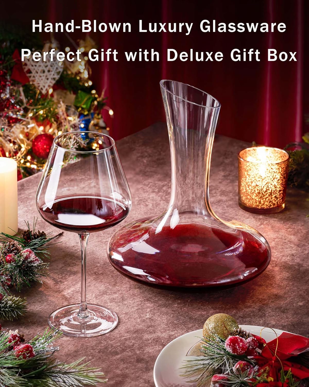 JBHO Hand Blown Italian Style Crystal Burgundy Wine Glasses – Lead-Free Premium Crystal Clear Glass – Set of 2-21 Ounce – Gift-Box for any Occasion