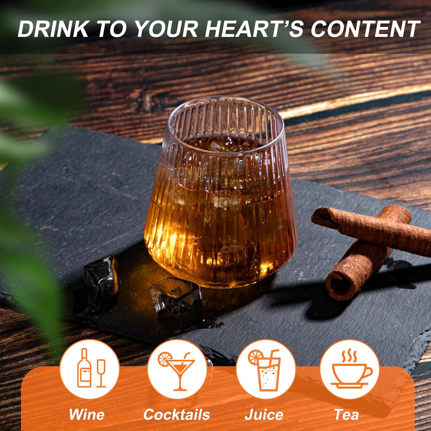 Ciaell 30 Pack Plastic Ribbed Wine Glasses – 14 OZ Thicker Origami Stemless Disposable Wine Champagne Whiskey Unbreakable Clear Cocktail Glass, Reusable Wine Cups for Home Party Wedding Bar