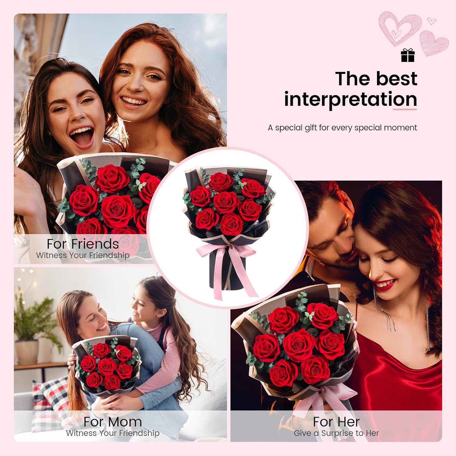 Flower Bouquet Flowers for Delivery Prime 7-Piece Preserved Roses Bouquet Gift for Women Mother Wife Mother Day Wedding Anniversary Birthday (Red Roses)