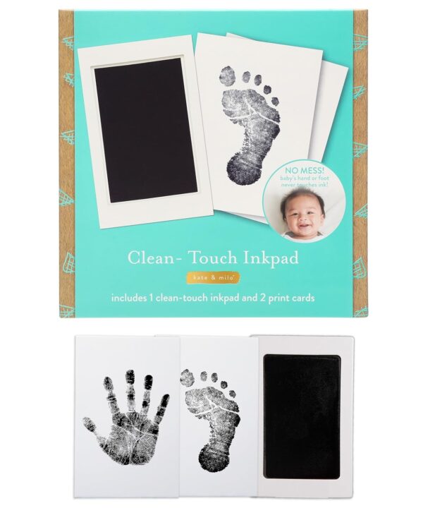 Kate & Milo Clean-Touch Ink Pad, Baby Handprint and Footprint Impression Kit, Babyprints Keepsake, Gift for New and Expecting Parents, Black Ink, No Touch Inkpad, 2 Impression Cards