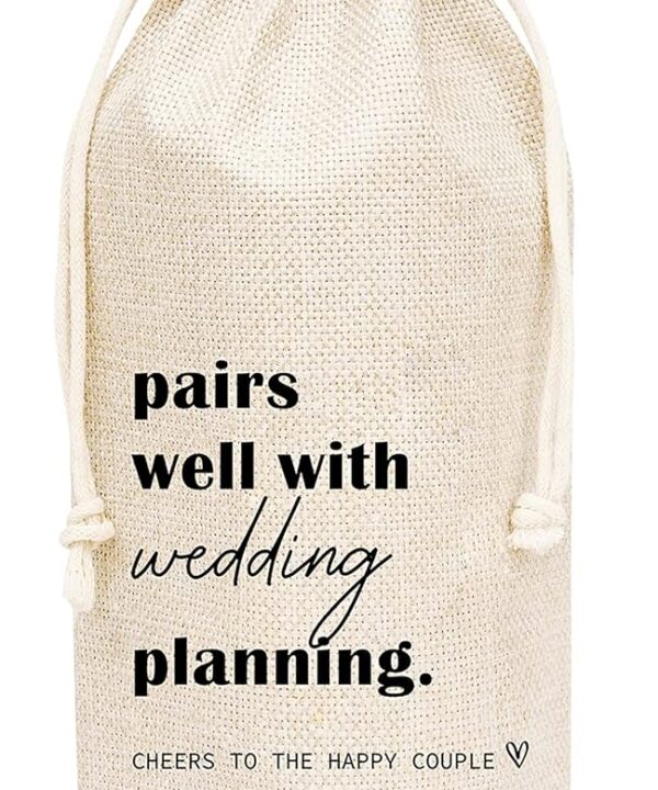 Huastatewolf Wedding Gift Wine Bags, Burlap Wine Bottle Cover Bag For Bridal Shower, Engagement, Bride, Groom, Bridesmaid, Bachelorette Party Favor, 1 Pc Bag (A29)