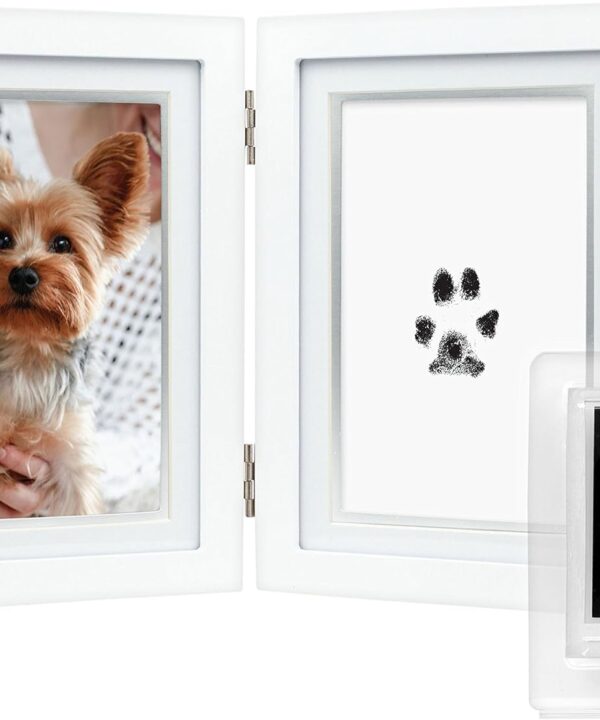 Pearhead Pet Pawprints Desk Picture Frame, Pet Memorial Keepsake, White Photo Frame For Pet, Imprint Kit