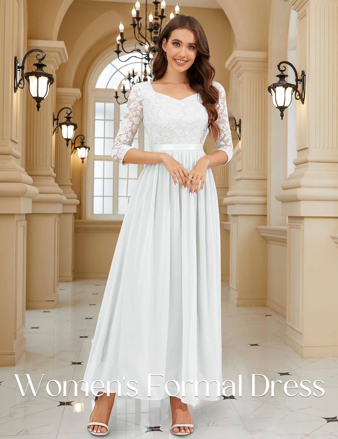 Wedtrend Women’s Formal Dress Mother of The Bride Dress 3/4 Sleeve Wedding Guest Dress Maxi Evening Gown