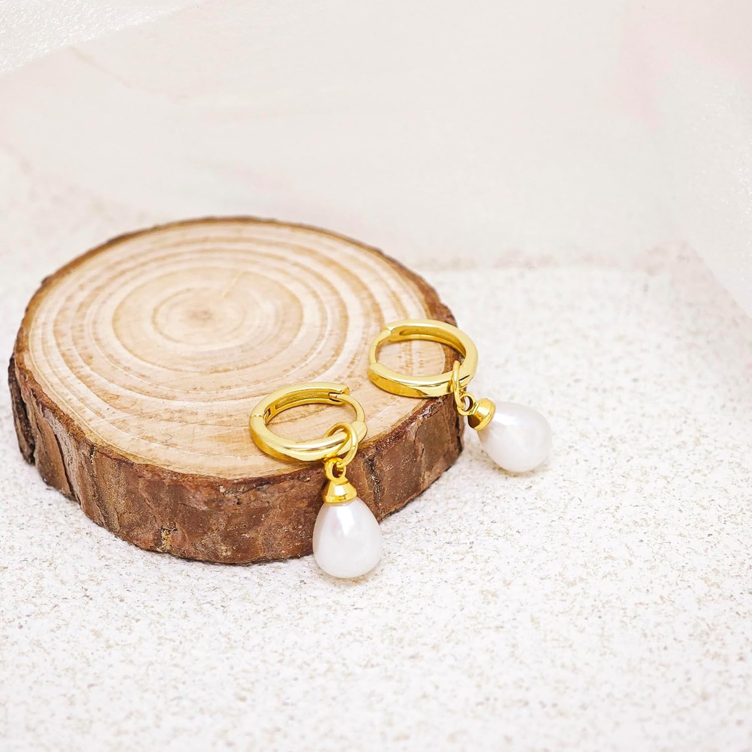 Pearl Earrings for Women Trendy, 14k Gold Plated Freshwater CZ Leaf Pearl Dangle Drop Gold Earrings Lightweight Hypoallergenic Stud Earring Bridesmaid Wedding Gold Jewelry for Women Gifts