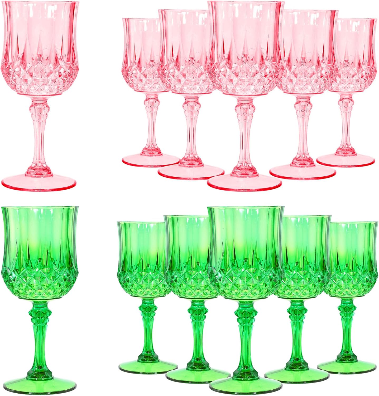LemonRoad 12 Pcs Pink and Green Plastic Wine Glasses Christmas Party Vintage Plastic Goblets Drinking Glasses for Wedding Reception Bridal Showers Grand Event Party Supplies