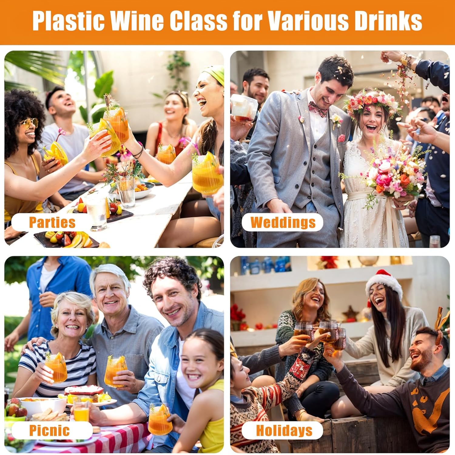 Ciaell 30 Pack Plastic Ribbed Wine Glasses – 14 OZ Thicker Origami Stemless Disposable Wine Champagne Whiskey Unbreakable Clear Cocktail Glass, Reusable Wine Cups for Home Party Wedding Bar