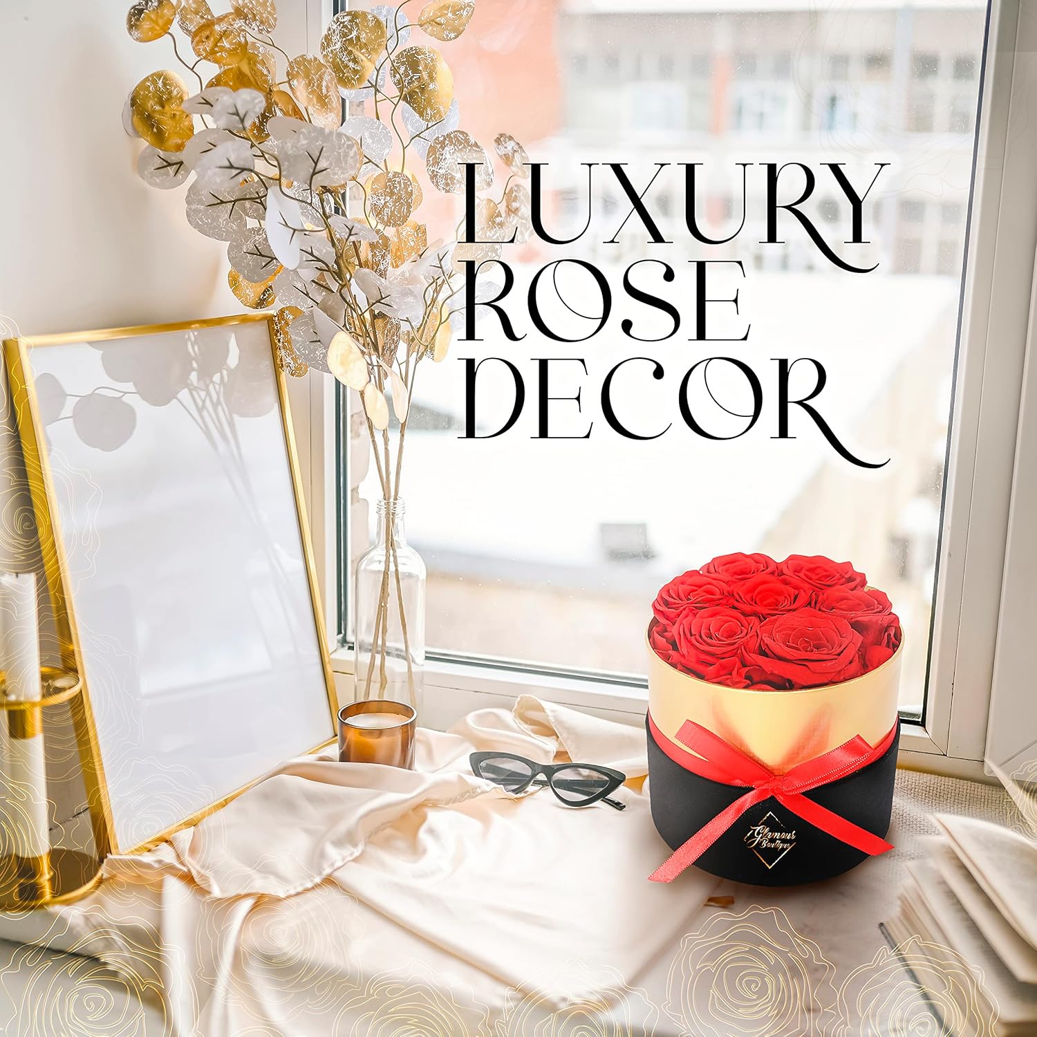 GLAMOUR BOUTIQUE Eternal Preserved Roses in a Box – Flowers Forever, Rose Forever in a Box for Wife, Birthday Gifts for Her, 7 Roses, Red