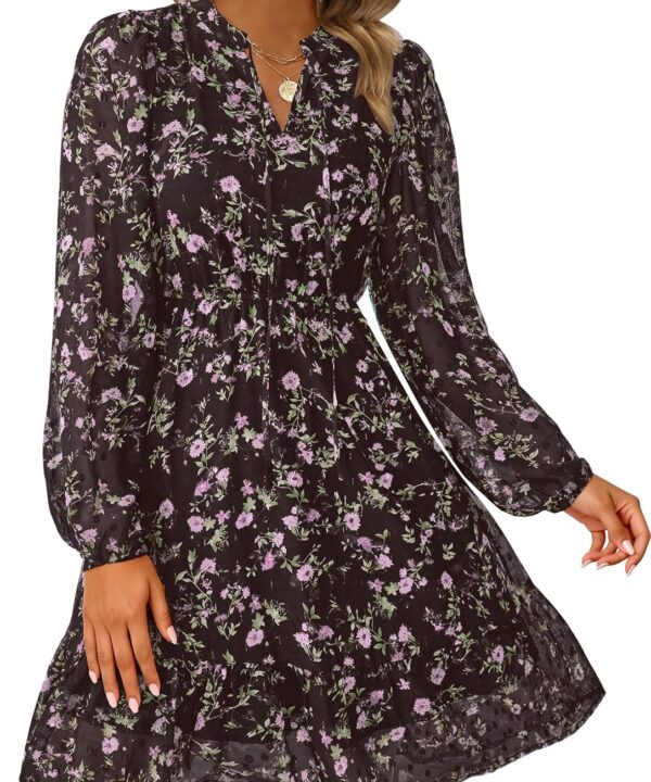 PRETTYGARDEN Women's Fall Boho Dresses 2025 Floral Long Sleeve V Neck Mini Flowy Wedding Guest Dress Trendy Vacation Outfits