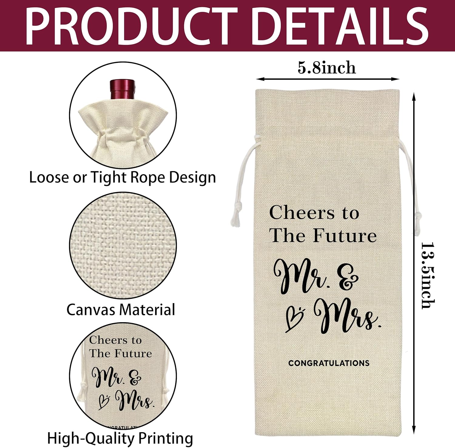 Engagement Wine Bottle Bag – Wedding Shower Gifts Wine Bag – Cheers to The Future – Mr and Mrs Marriage Gifts for Your Lover – Wedding Planning & Bridal Shower Decorations-A01