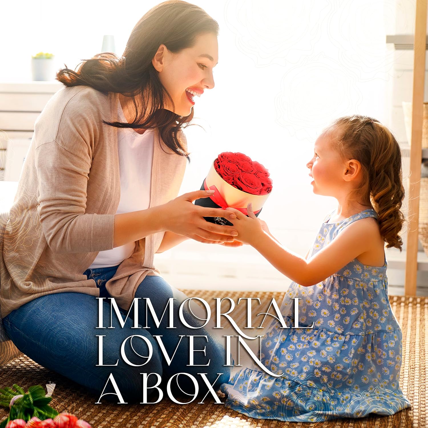 GLAMOUR BOUTIQUE Eternal Preserved Roses in a Box – Flowers Forever, Rose Forever in a Box for Wife, Birthday Gifts for Her, 7 Roses, Red