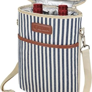 opux 2 Bottle Wine Carrier Tote, Insulated Leakproof Wine Cooler Bag, Wine Travel Bag for Picnic BYOB Beach, Portable Wine Bottle Carrying Case, Gift for Wine Lover Women Men Christmas,Stripe