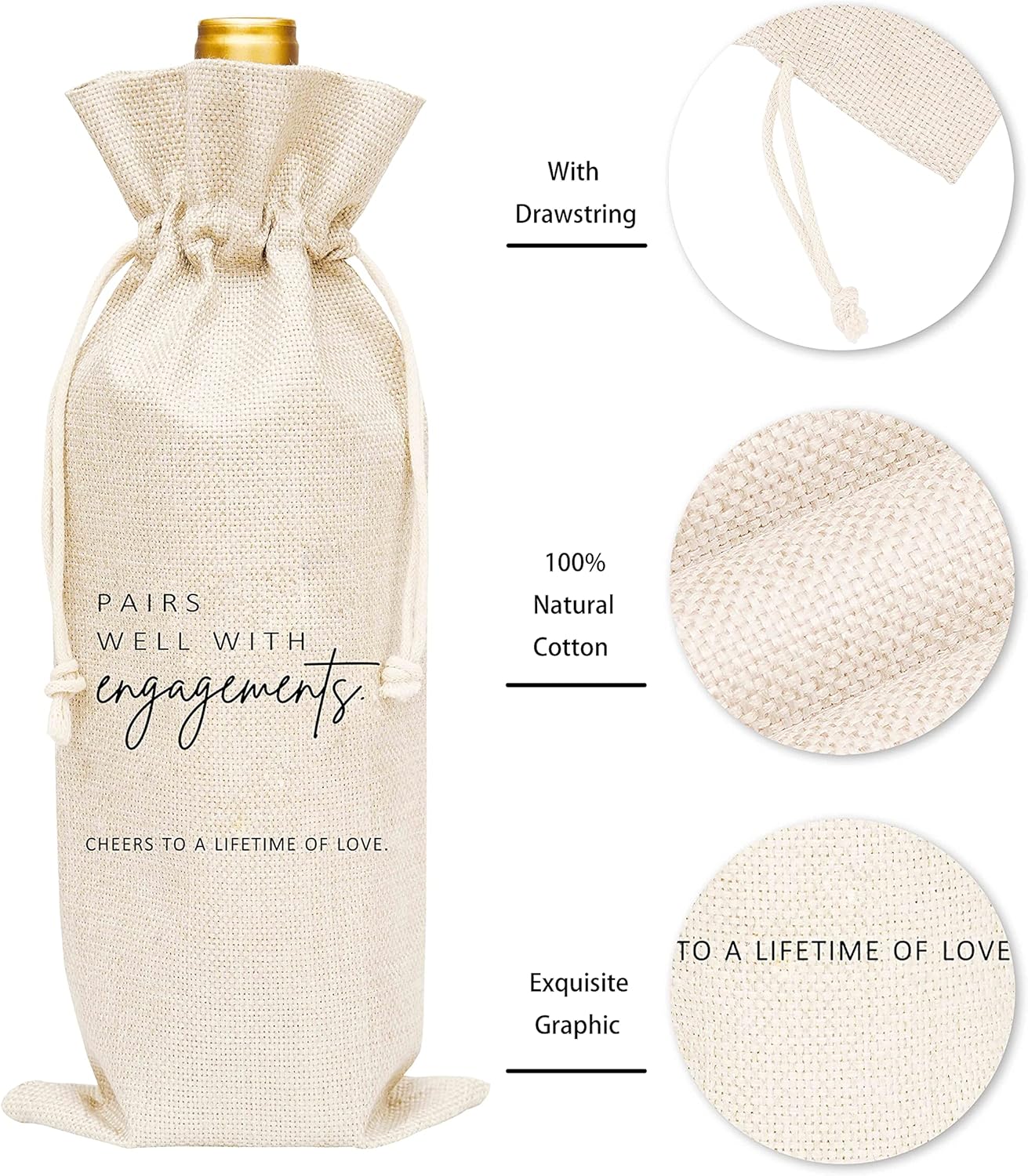 Wedding Gift Wine Bags, Burlap Wine Bottle Cover Bag For Engagement, Bridal Shower, Bridesmaid, Bachelorette Party Favor, 1 Pc Wine Bag (A32)