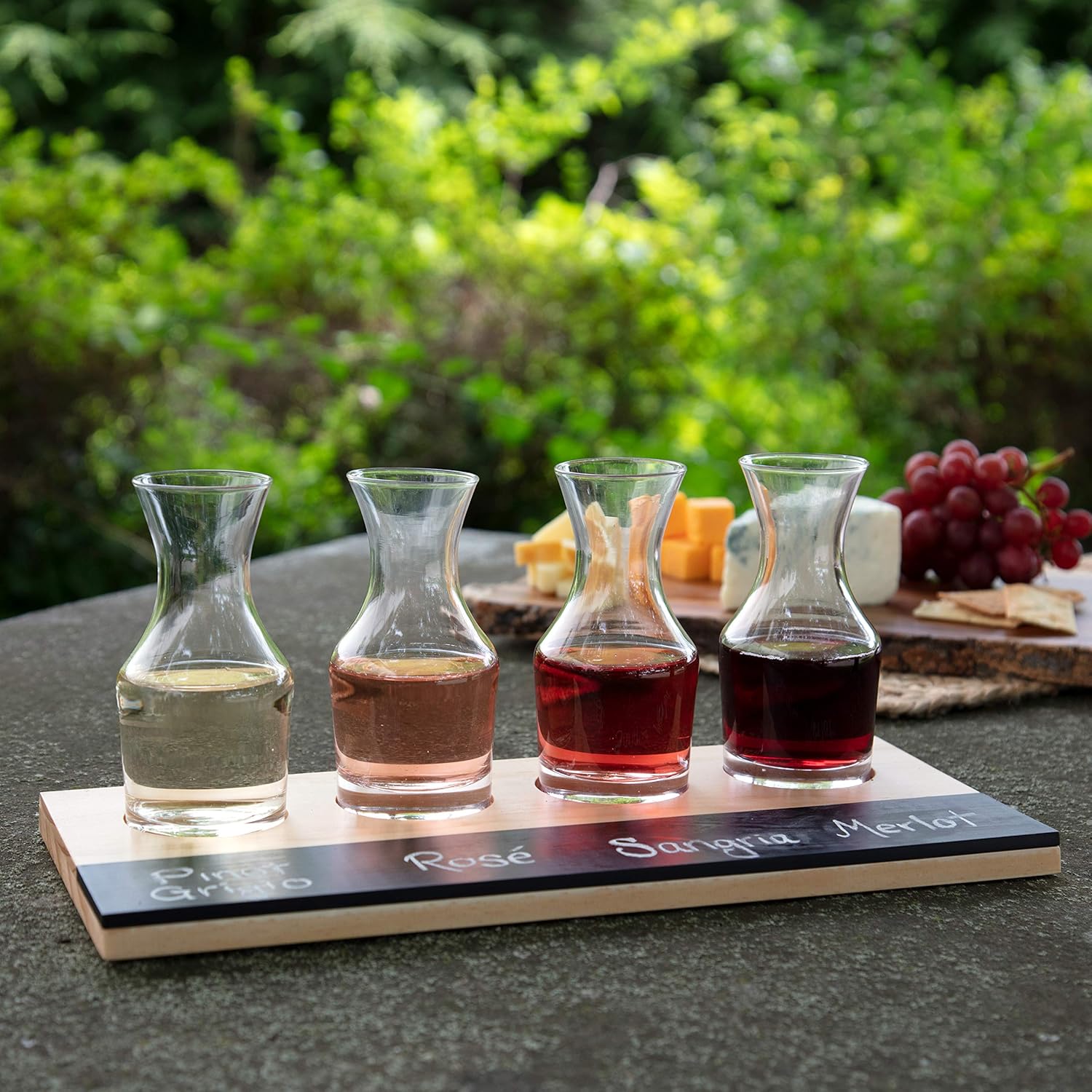 Wine Tasting Flight Sampler Boards (2Pk)- Set Includes Eight 6 oz Decanter Glasses & 2 Wood Chalkboards – Great for Charcuterie Boards, Wine Taste Testing, Date Nights – Holiday Xmas Gift Must Have
