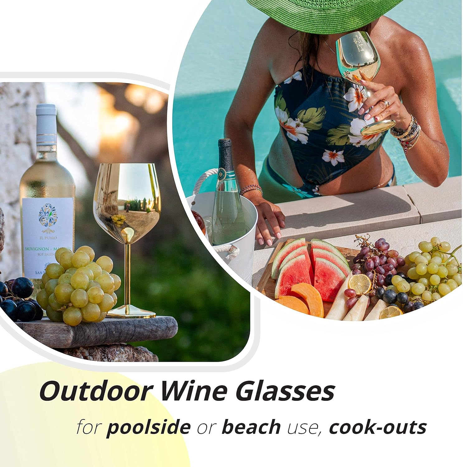 Gusto Nostro Stainless Steel Wine Glass – 18 oz Unbreakable Gold Wine Glasses for Travel, Camping and Pool – Fancy, Unique and Cute Portable Metal Wine Glass for Outdoor Events, Picnics (Set of 2)