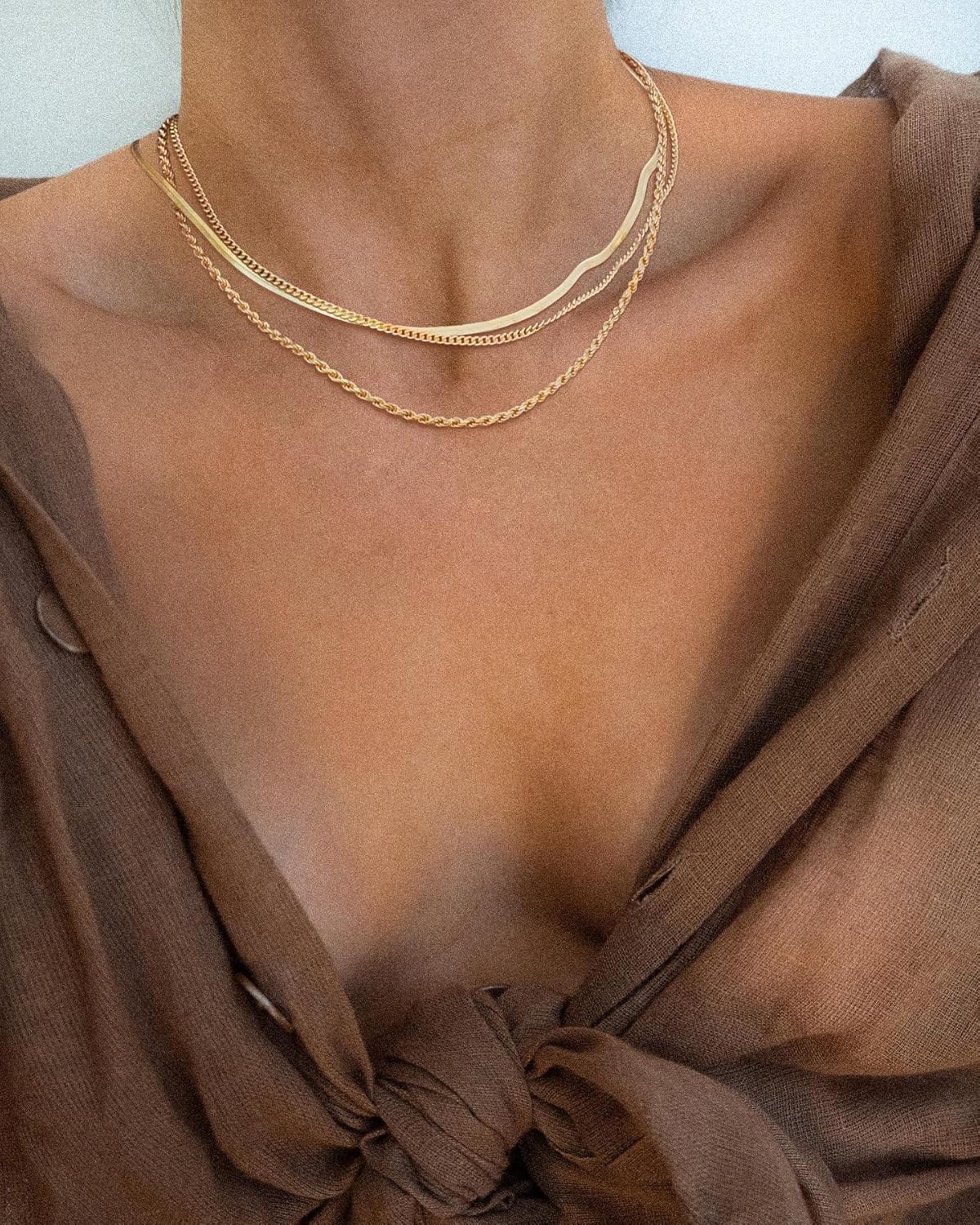 Freekiss Herringbone Necklace for Women,Dainty Gold Necklace,14k Gold Plated Snake,Gold Chain Choker Necklaces,Simple Gold Layered Necklaces,Gold Jewelry Gift for Women