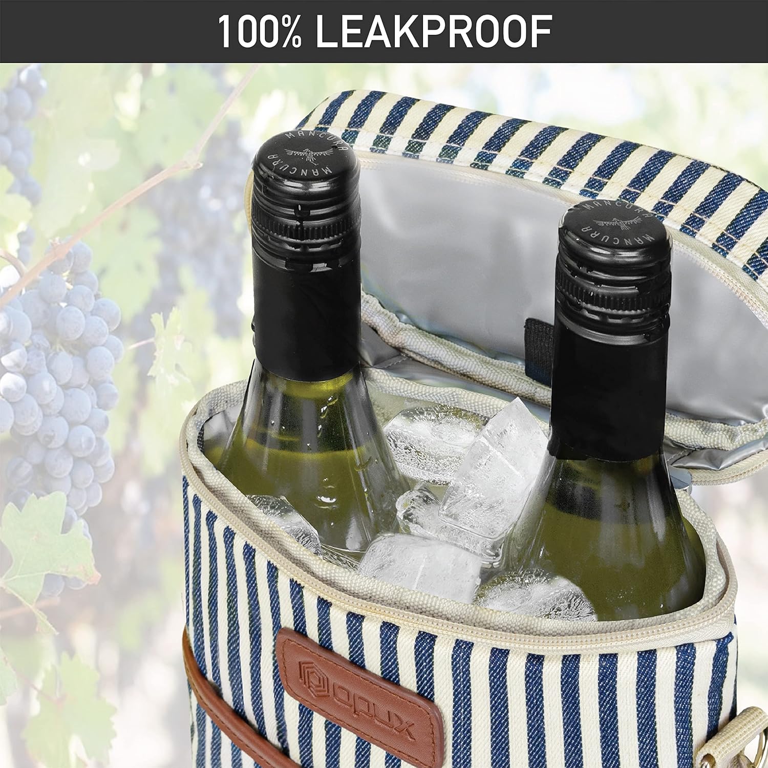 opux 2 Bottle Wine Carrier Tote, Insulated Leakproof Wine Cooler Bag, Wine Travel Bag for Picnic BYOB Beach, Portable Wine Bottle Carrying Case, Gift for Wine Lover Women Men Christmas,Stripe