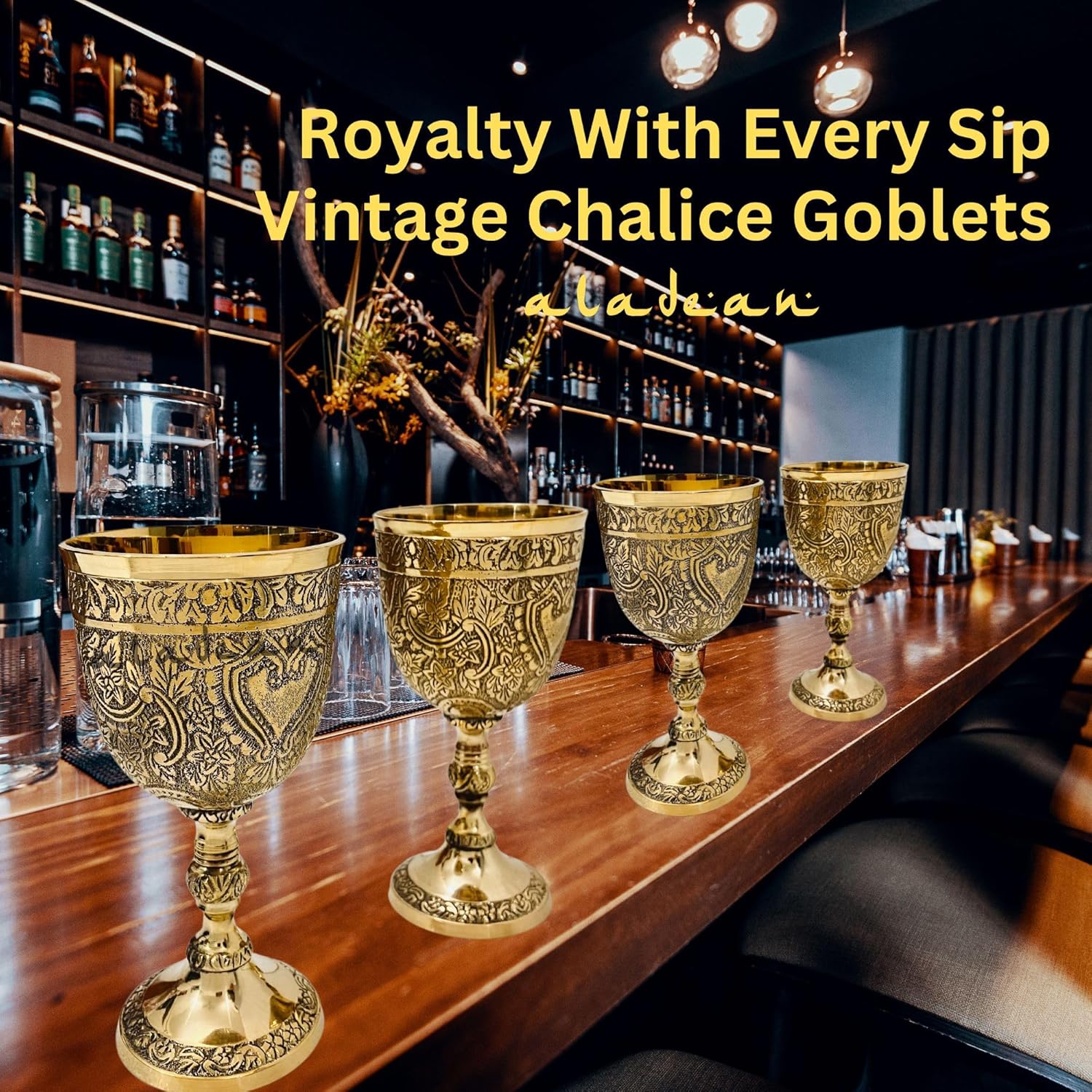 ALADEAN Vintage Chalice Medieval Goblet | 1x Solid Brass 6″ Royal Wine Glass Cups 7oz – Renaissance Gifts Wedding Anniversary Novelty Ceremonial Drinkware Pack of 1pc (Roman Chalice)