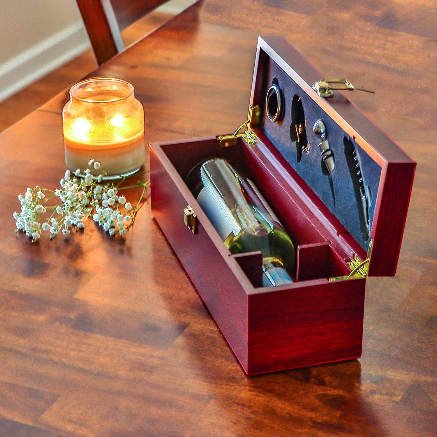 Wine Gift Box Set by Trademark Innovations (Brown) Large