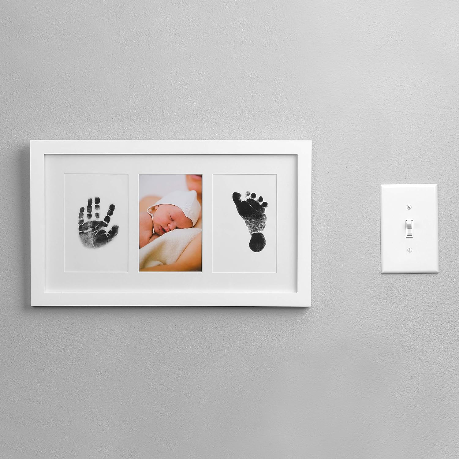 Green Pollywog Baby Handprint and Footprint Kit | Elegant White Frame with Inkless, Non-Toxic Pad | Newborn Keepsake for Baby or Dog Paw Prints