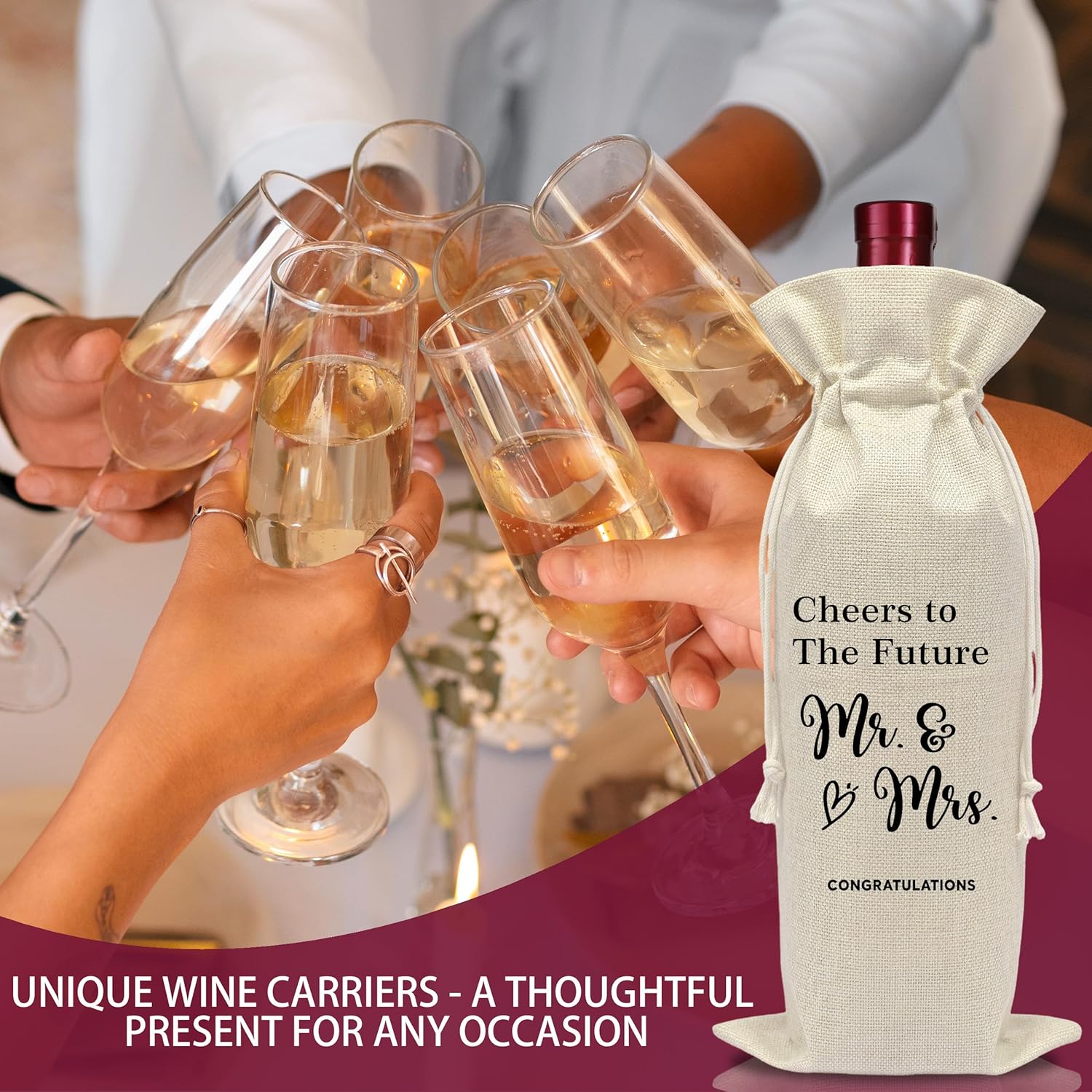 Engagement Wine Bottle Bag – Wedding Shower Gifts Wine Bag – Cheers to The Future – Mr and Mrs Marriage Gifts for Your Lover – Wedding Planning & Bridal Shower Decorations-A01