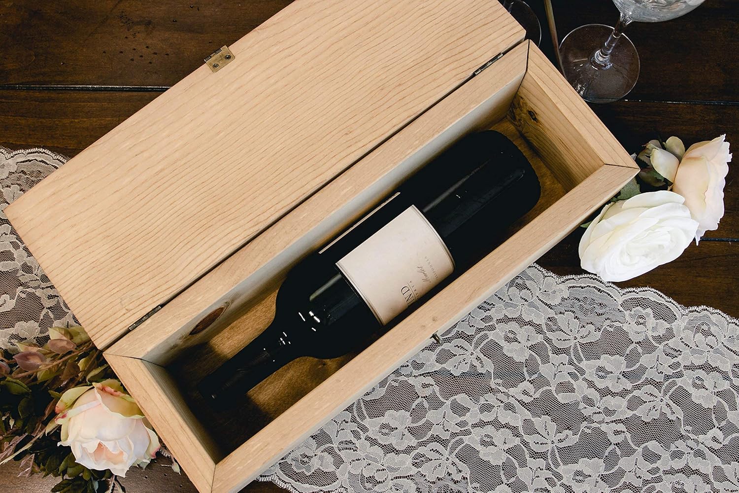 Personalized Engraved Wine Box – First Names and Vintage, Custom Text