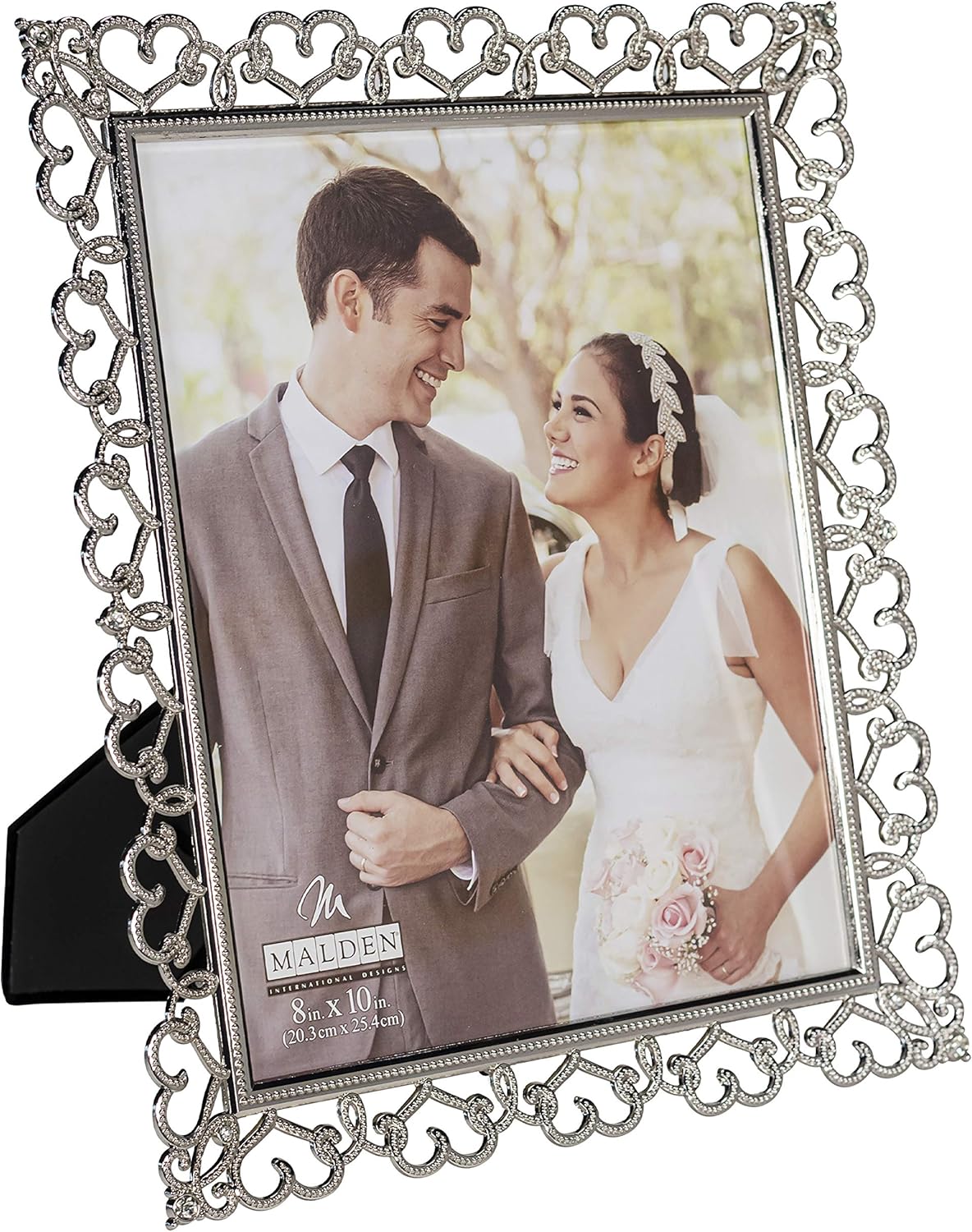 Malden International Designs Enchanted Hearts Pierced Silver with Jewels Picture Frame, 8×10, Silver