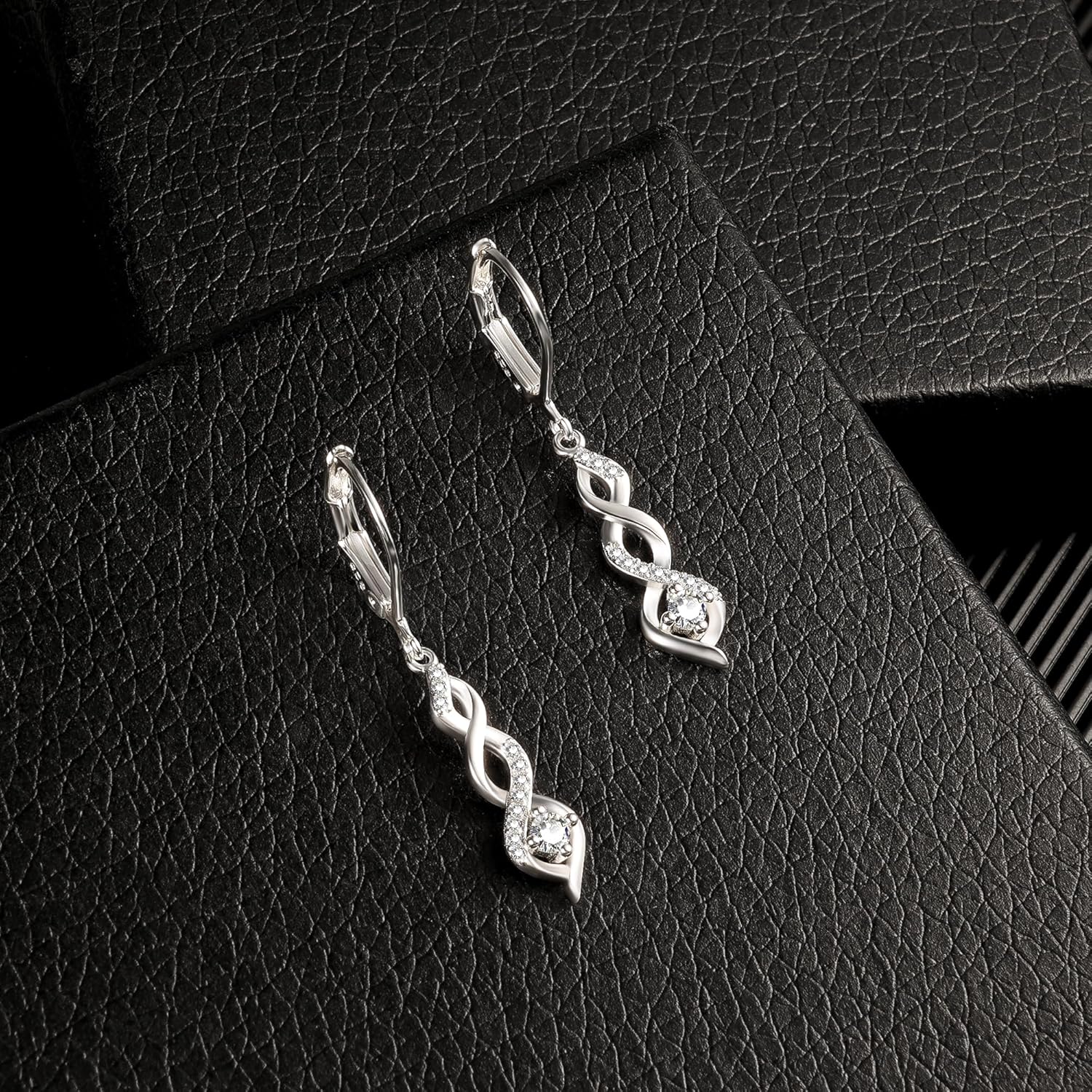 Sterling Silver Drop Dangle Earrings for Women Cubic Zirconia Hanging Dangle Earrings Long Infinity Drop Earring Leverback CZ Earing for Jewelry Gifts