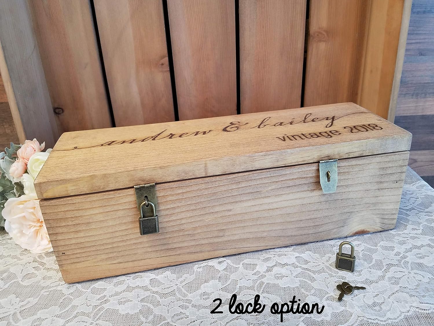 Personalized Engraved Wine Box – First Names and Vintage, Custom Text