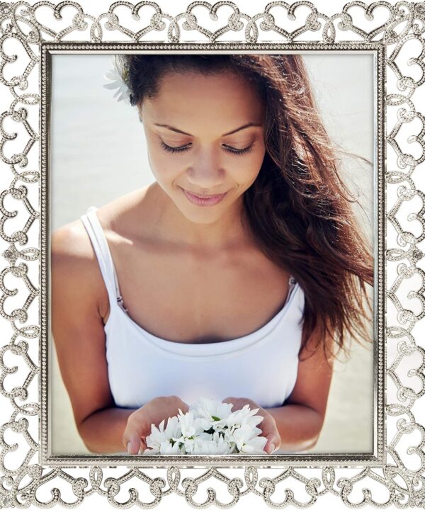 Malden International Designs Enchanted Hearts Pierced Silver with Jewels Picture Frame, 8x10, Silver