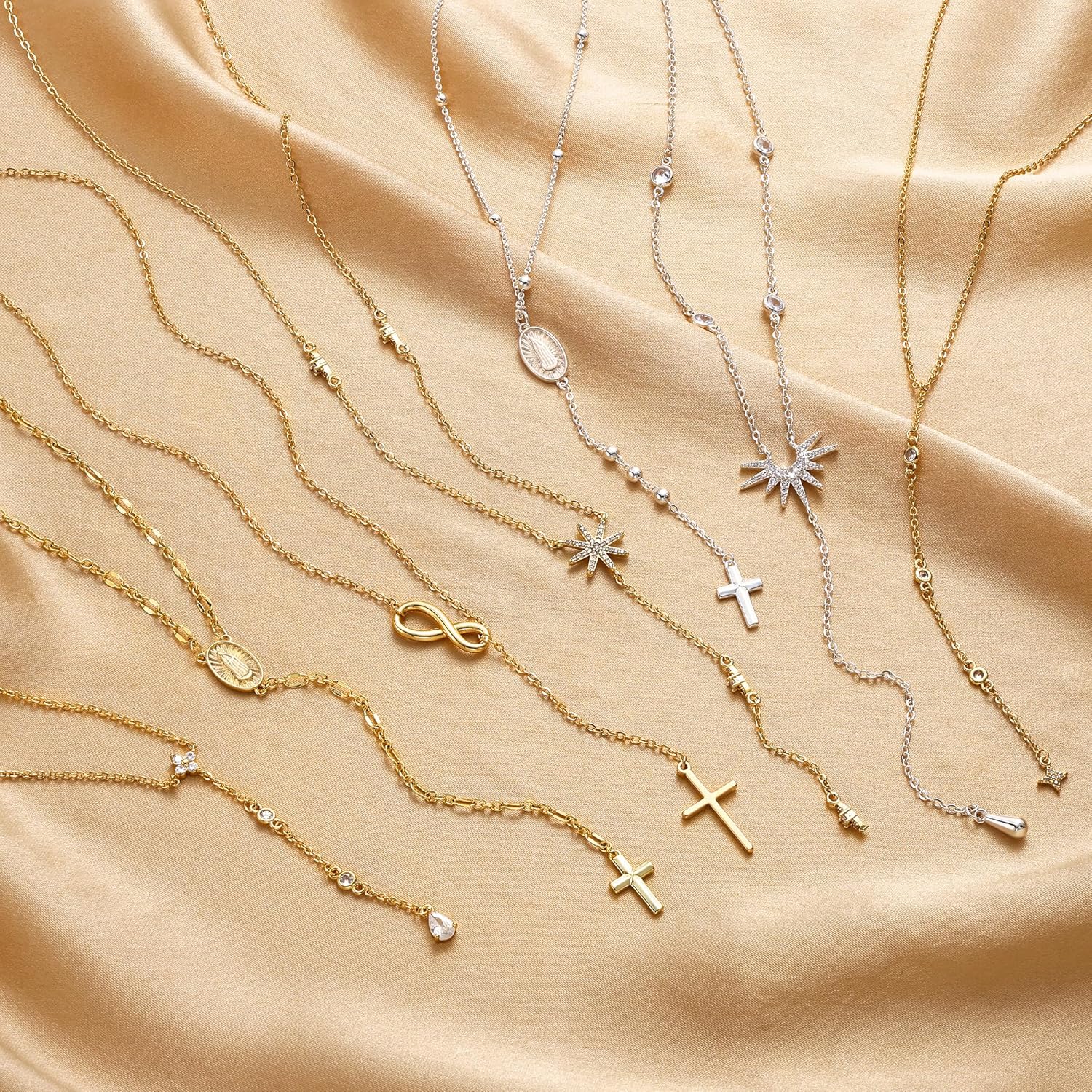 CHESKY Lariat Gold Necklace for Women Trendy, Dainty Long Necklace 14k Gold Plated/Silver Y-Shaped Pendant Necklace Layered CZ Beaded Chain Drop Necklaces Simple Gold Jewelry for Women Gifts