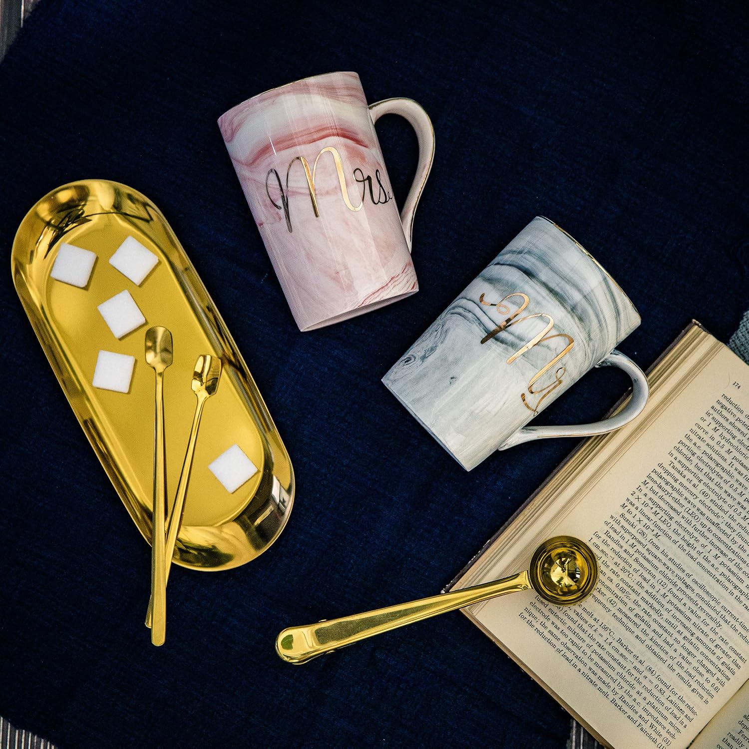 Jumway Mr and Mrs Coffee Mugs – Wedding Gifts for Bride and Groom – Gifts for Bridal Shower Engagement Wedding and Married Couples Anniversary – Ceramic Marble Cups 14 Oz Pink