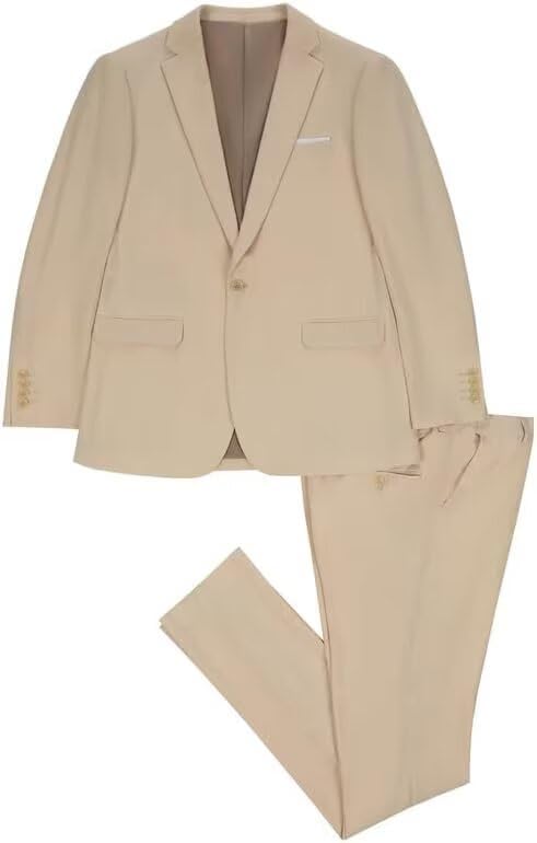 Bofan 2 Piece Linen Suits for Men Slim Fit Casual Beach Wedding Summer Grooms Groomsmen Linen Blazer Pants Suit