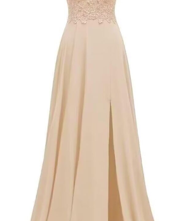 ForElise Women's Bridesmaid Dresses Long Chiffon Slit Semi Formal Dresses V-Neck Backless A-Line Evening Gowns for Wedding