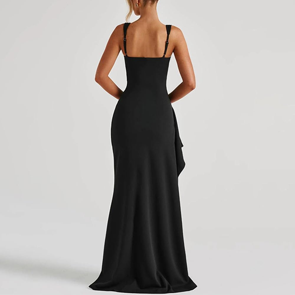 Women Formal Dresses Sleeveless Bodycon Ruched High Slit Sexy Maxi Dress Cocktail Prom