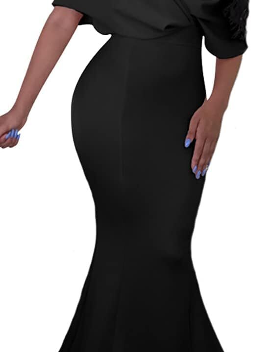 GOBLES Women Sexy V Neck Off The Shoulder Evening Gown Fishtail Maxi Dress