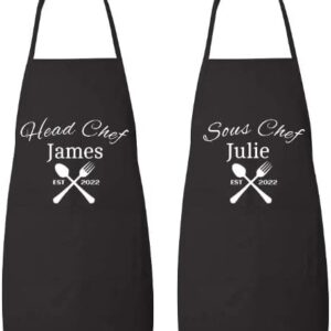 Matching Couples Aprons Set, Chef & Sous Chef Aprons, Personalized Mr and Mrs Aprons, Wedding Gift, Newlywed, Anniversary