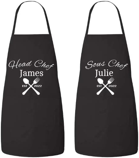 Matching Couples Aprons Set, Chef & Sous Chef Aprons, Personalized Mr and Mrs Aprons, Wedding Gift, Newlywed, Anniversary
