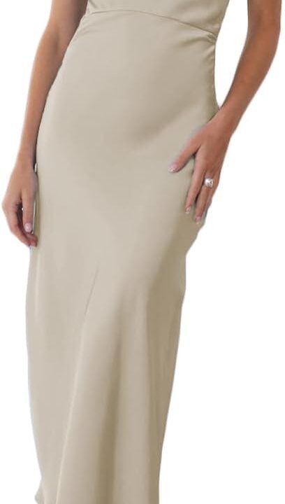 Halfisland Satin High Neck Backless Sleeveless Midi Dresses for Women Elegant Mock Neck High Waist Cross Back Cocktail Dress