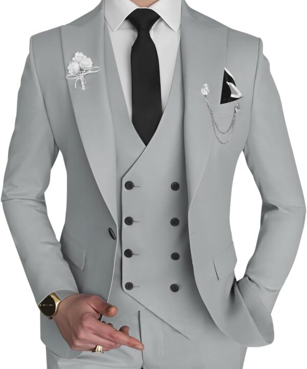 Wangyue Men's 3 Piece Slim Fit Suits Double Breasted Suit Men Formal Suit for Wedding Prom Dinner Party