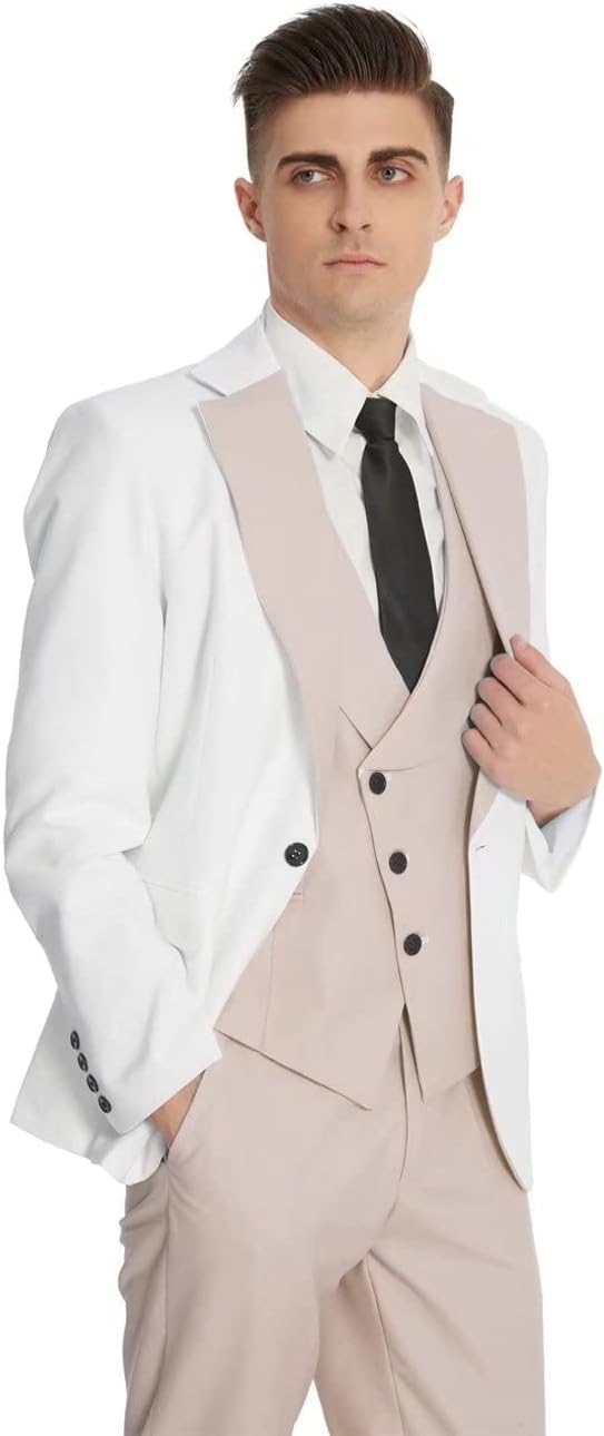 Wangyue Mens Suit 3 Piece Slim Fit Suits for Men Wedding Prom Tuxedo for Men Formal Business Suit