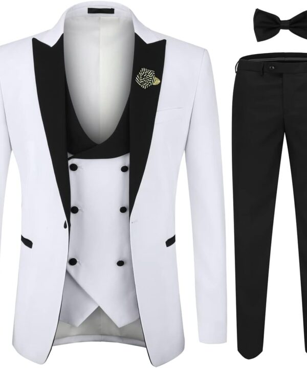 YFFUSHI Men's 3 Piece Suit Slim Fit One Button Prom Suits Set Blazer Vest Trousers