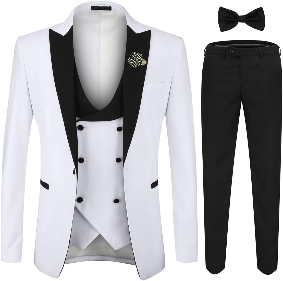 YFFUSHI Men's 3 Piece Suit Slim Fit One Button Prom Suits Set Blazer Vest Trousers