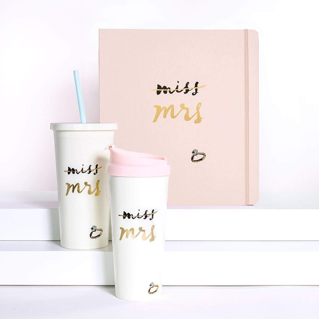 Kate Spade New York Acrylic Bridal Tumbler with Lid and Straw, 20 oz Tumbler for Bride to Be, Slim Double Wall Tumbler, Miss to Mrs. (White)