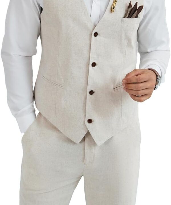 Mens Linen Suit 2 Piece Short Suits for Men Casual Summer Beach Groom Wedding Suit Linen Vest Shorts Set