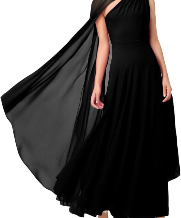 Lrady Women's Elegant Evening Gowns Crewneck One Shoulder Flowy Aline Wedding Guest Party Formal Maxi Dresses with Cape